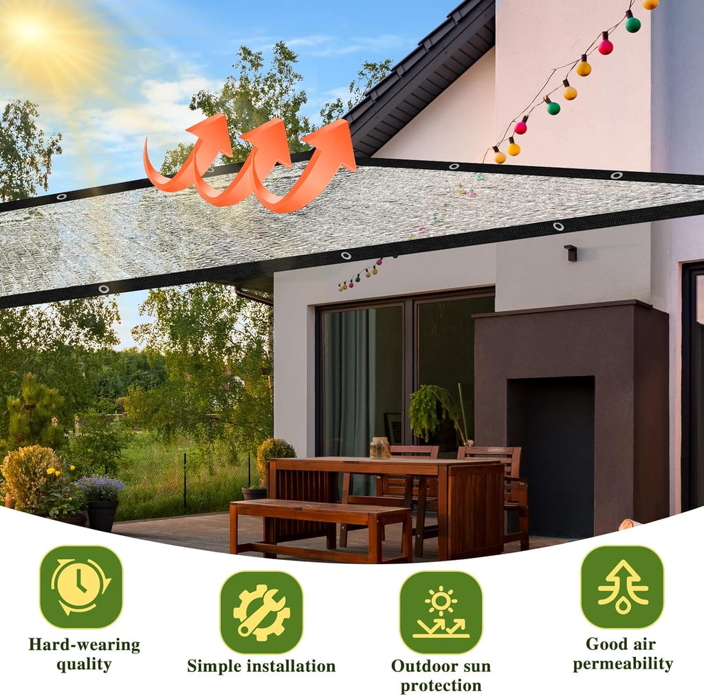 Shade Cloth-80% Aluminum Sunblock Neting,Durable Mesh Tarp with Grommets,Shade Cloth for Garden,Car, Outdoor Pergola,Greenhouse,Chicken Coop and Dog Kennel(Silver)