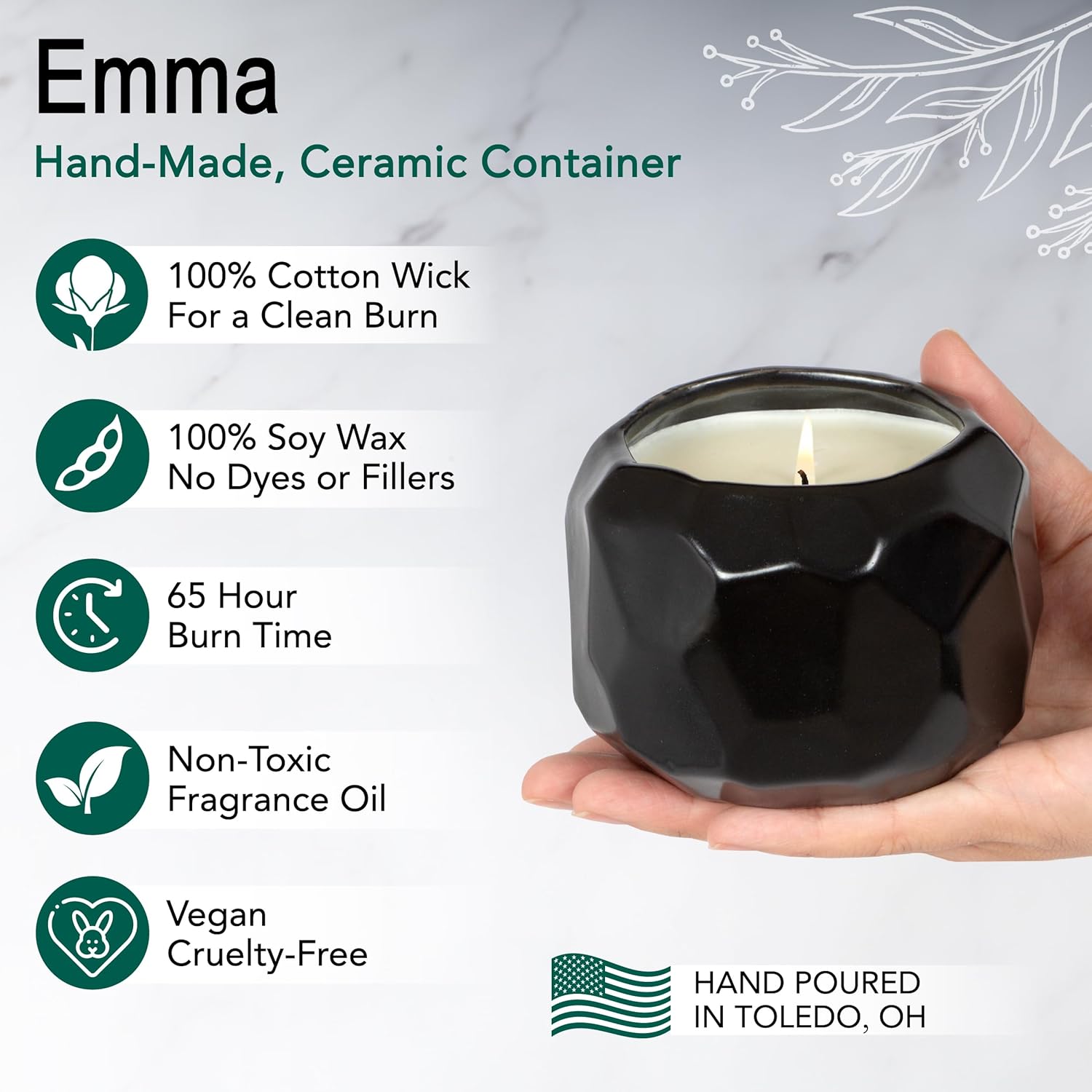 The Growing Candle, Lavender Scented, 13oz Ceramic Pot, Single Wick Aromatherapy Candles, 100% Soy for Women and Men, Emma