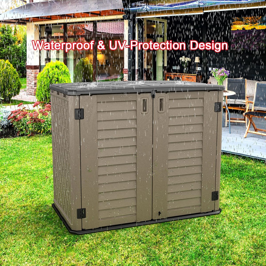 KINYING Outdoor Storage Shed - Horizontal Storage Cabinet Waterproof for Garden, Patio, Backyard, Storage Box for Easy Storage of Garbage Cans, Tools, Lawn Mower, 35 Cubic Feet,Dark Brown