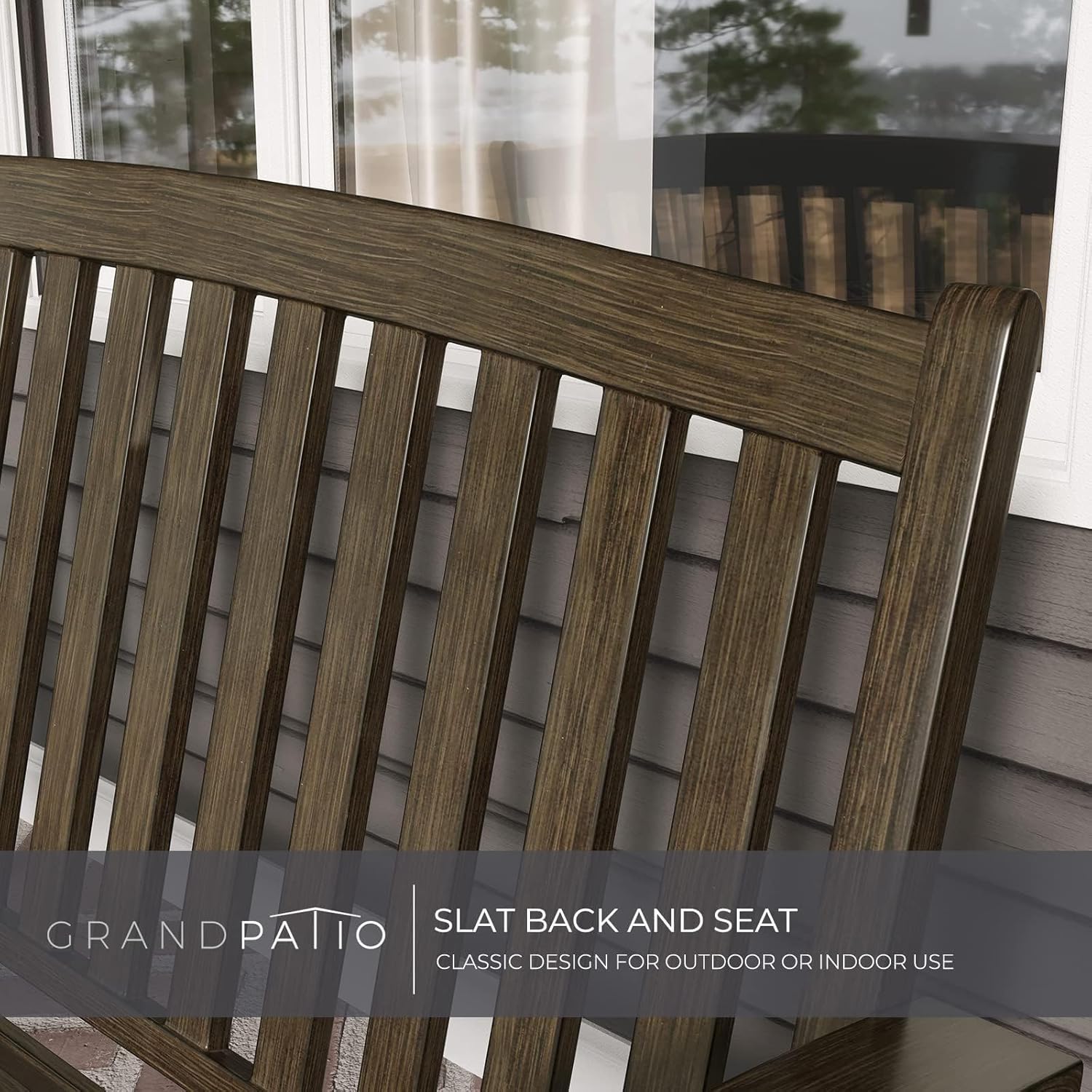 Grand patio 52" Farmhouse Outdoor Bench, Garden Benches with Anti-Rust Aluminum Powder Coated Frame, Faux Wood Grain Finish Frame Patio Bench for Front Porch, Northwoods Brown