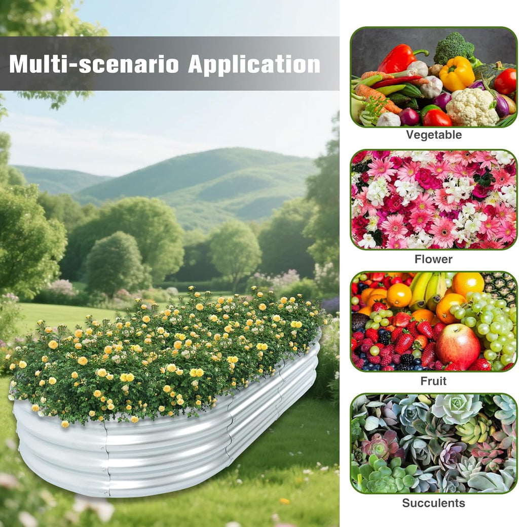 8x4x1FT Galvanized Planter Raised Garden Boxes Outdoor Large Metal Gardens Beds for Vegetables Flowers Herbs Succulents