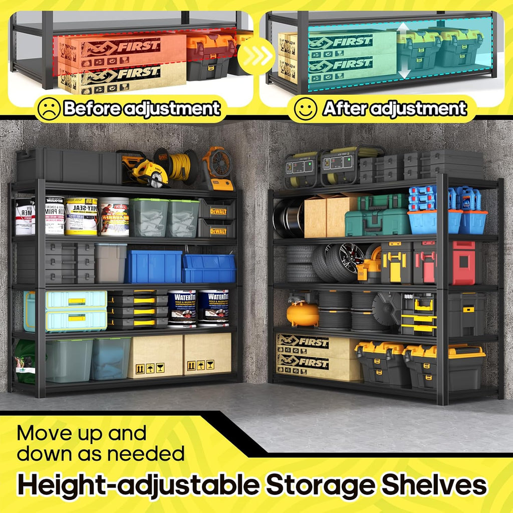 5 Tier Adjustable Metal Shelving Storage Rack,Storage Shelves,59.8" Wx24 Dx76.6 H Garage Shelving Heavy Duty,Industrial Shelving Unit for Basement,Warehouse,Garage Organization.4 Pack