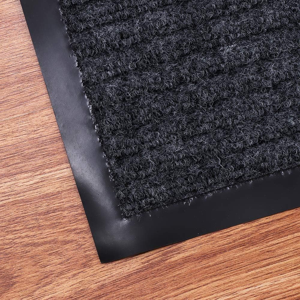 Fani Heavy Duty Large Grey Striped Floor Door Mat - Waterproof Low Profile Home Rug with Anti-Skid Rubber Back (Gray, 23" x 35")