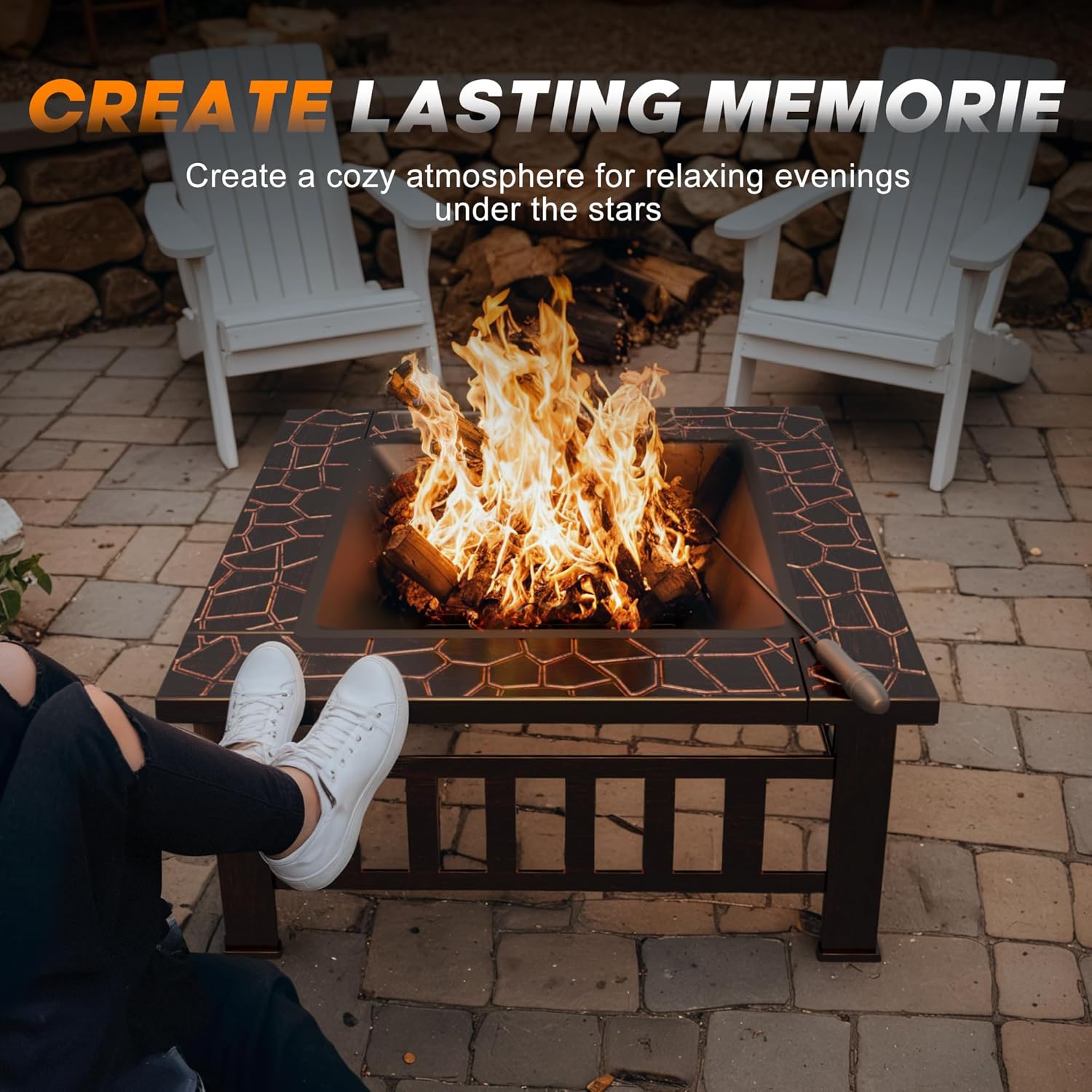 Devoko Outdoor Fire Pit, 32 Inch Firepit Table Metal Outdoor Fireplaces with Waterproof Cover for Outside Patio Camping (Copper)