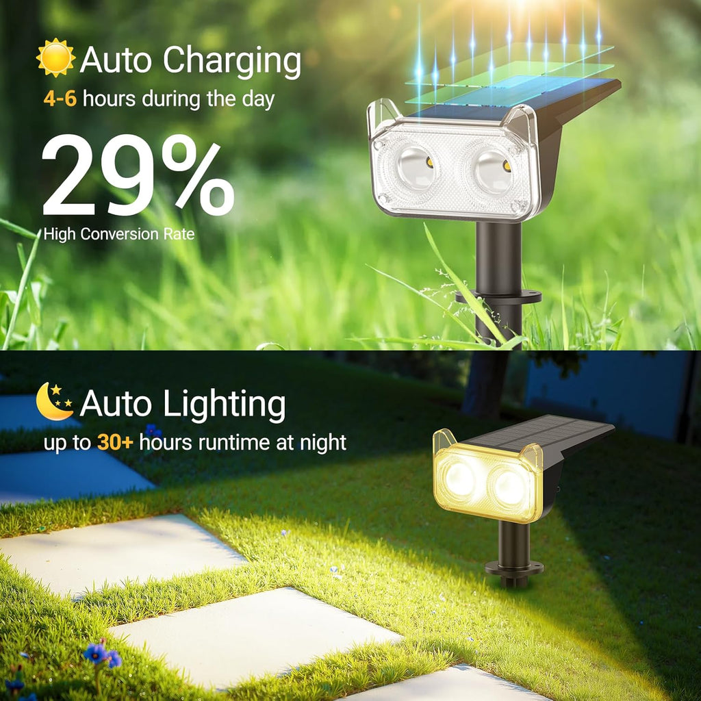 WdtPro Solar Lights Outdoor Waterproof, Solar Spot Lights Outdoor, 30H+ Runtime Spotlights, Auto ON/Off, Dusk to Dawn Lighting for Yard Patio Garden Pathway Landscape 2P