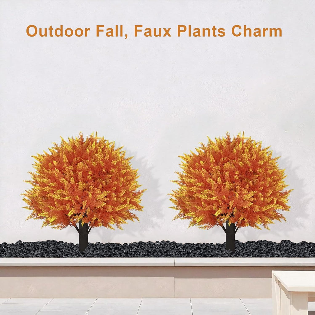 24" Artificial Cedar Topiary Ball Bushes, Set of 2 UV Resistant Fake Trees Outdoor Shrubs with Stake, Weatherproof Faux Plants for Planter, Front Porch, Garden, Yard, Patio Fall Decor