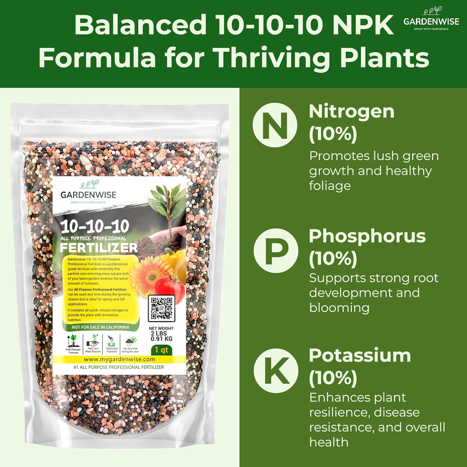 10-10-10 All-Purpose Professional Fertilizer Plant Food for Indoor/Outdoor Gardening; Premium Shrub, Tree, Flower, Vegetable and Lawn Fertilizer; Quick-Release Nitrogen (20 QUARTS)