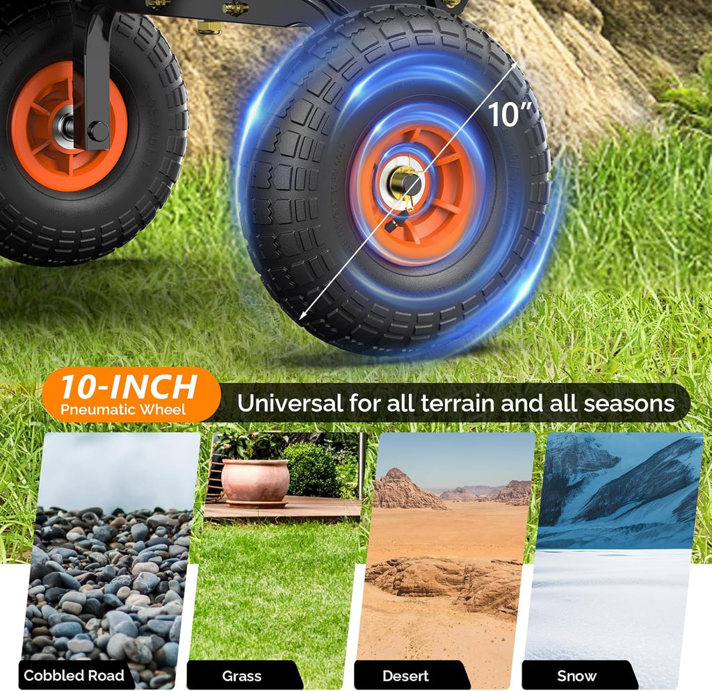 VINGLI Dump Cart Wagon, 440LBS Quick-Release Dump Wheelbarrow, All-Terrain 10" Tires Garden Wagon for Yard, Lawn and Outdoor Use