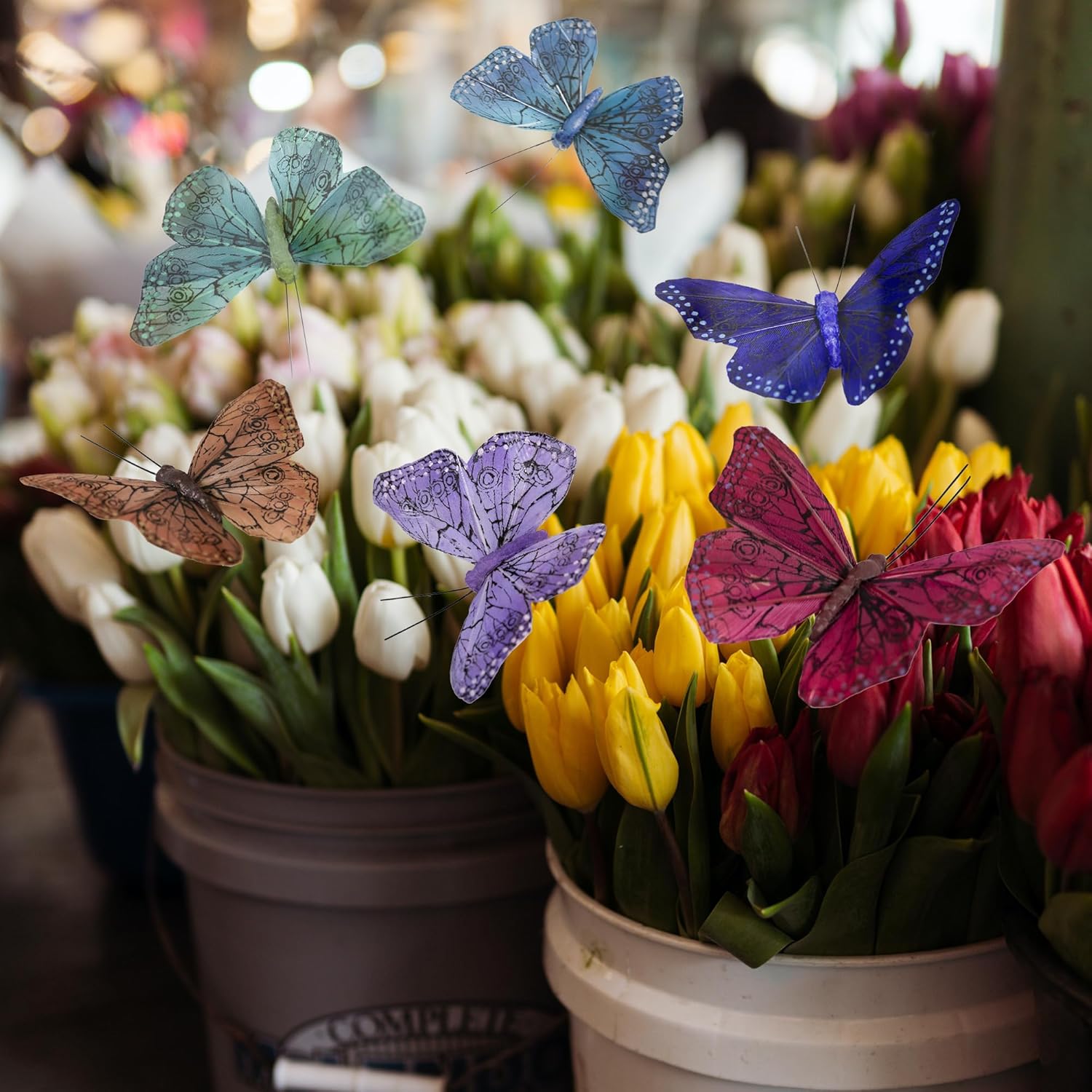 Cartanfill-Vibrant Multi-Colored Butterfly Clips, Set of 12 Decorations for Parties, Weddings and Home Decor