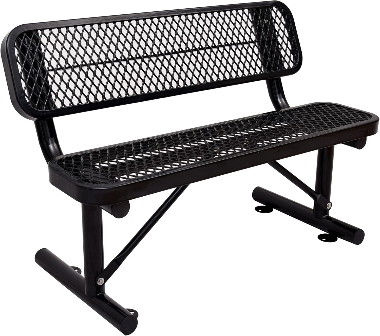 4 Feet Heavy Duty Metal Park Bench for Outside, Outdoor Bench with Backrest & Portable Frame, Commercial Benches for Shopping Malls, Stores, Parks, Patios, Decks, Black