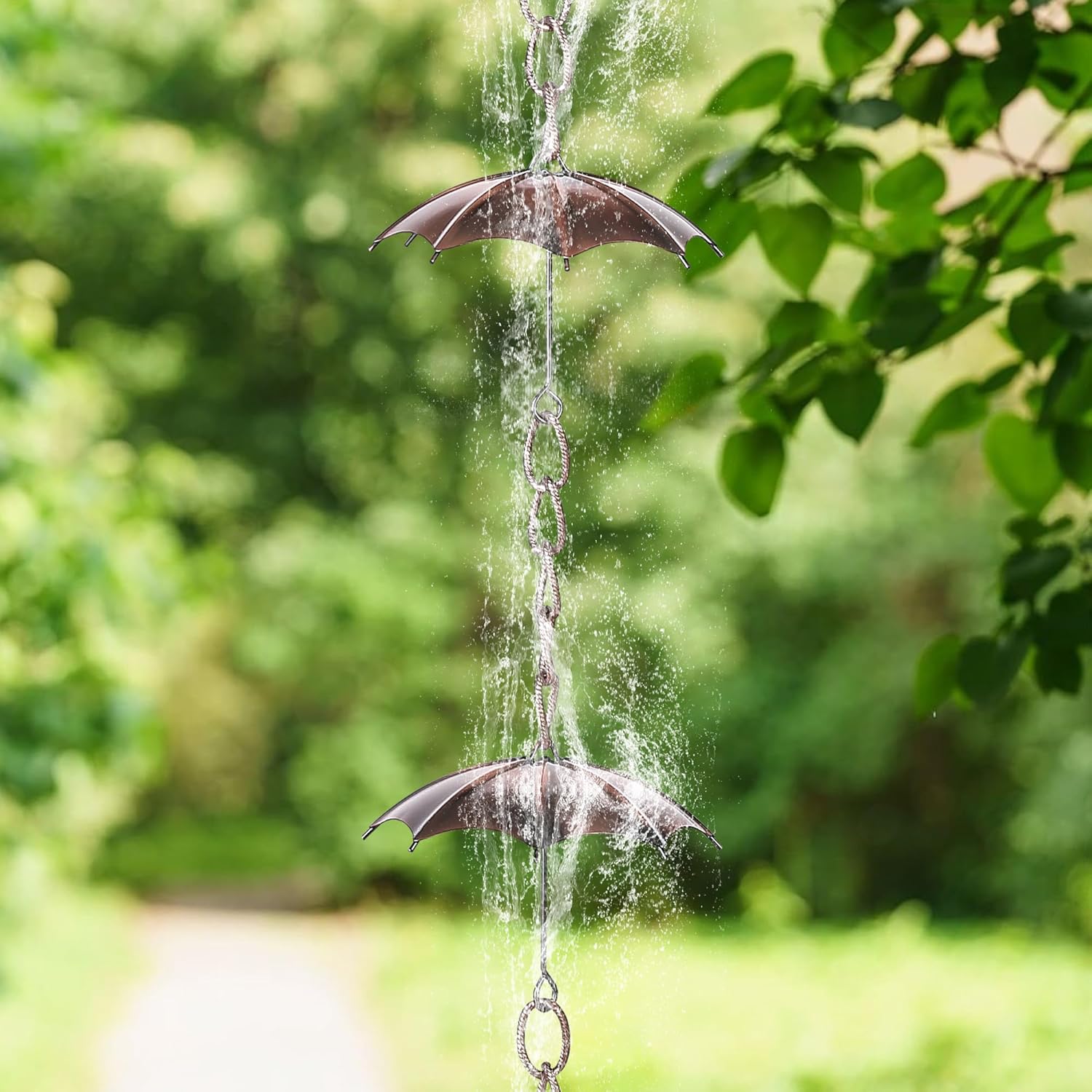 Rain Chain Decoration 6 Ft., Outdoor Rain Catcher Metal Chain Downspout 72'' for House Eaves, Garden & Home, Umbrella Shape Rain Chains