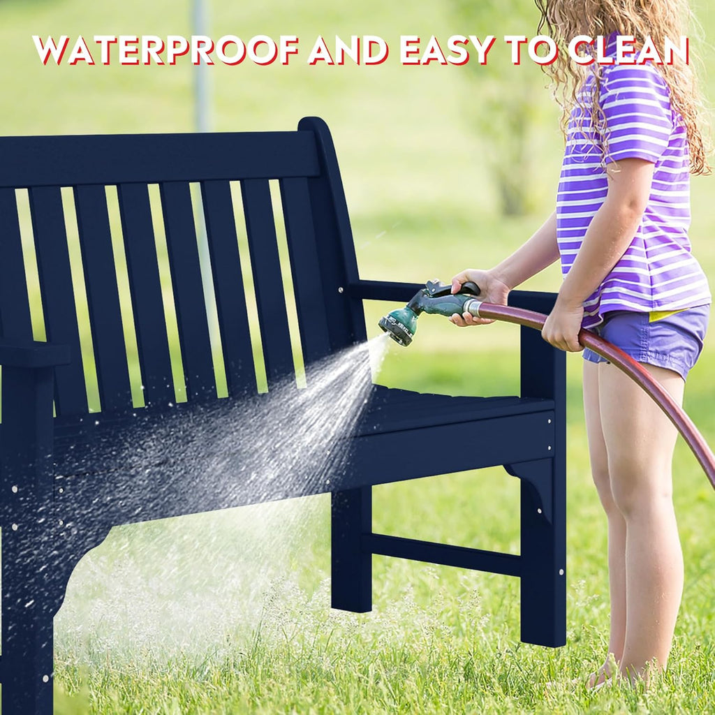 Garden Bench, Farmhouse Park Front Porch for Entryway Bench Outdoor Seating Low Bench Patio Bench Outside/Indoor, Navy Blue