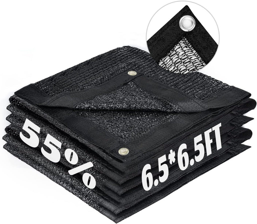 LOVE STORY 6.5x6.5FT 55% Black Shade Cloth Sun Shade Net with Grommets Sunblock Net Mesh Tarp for Garden,Plants Cover,Greenhouse and Patio