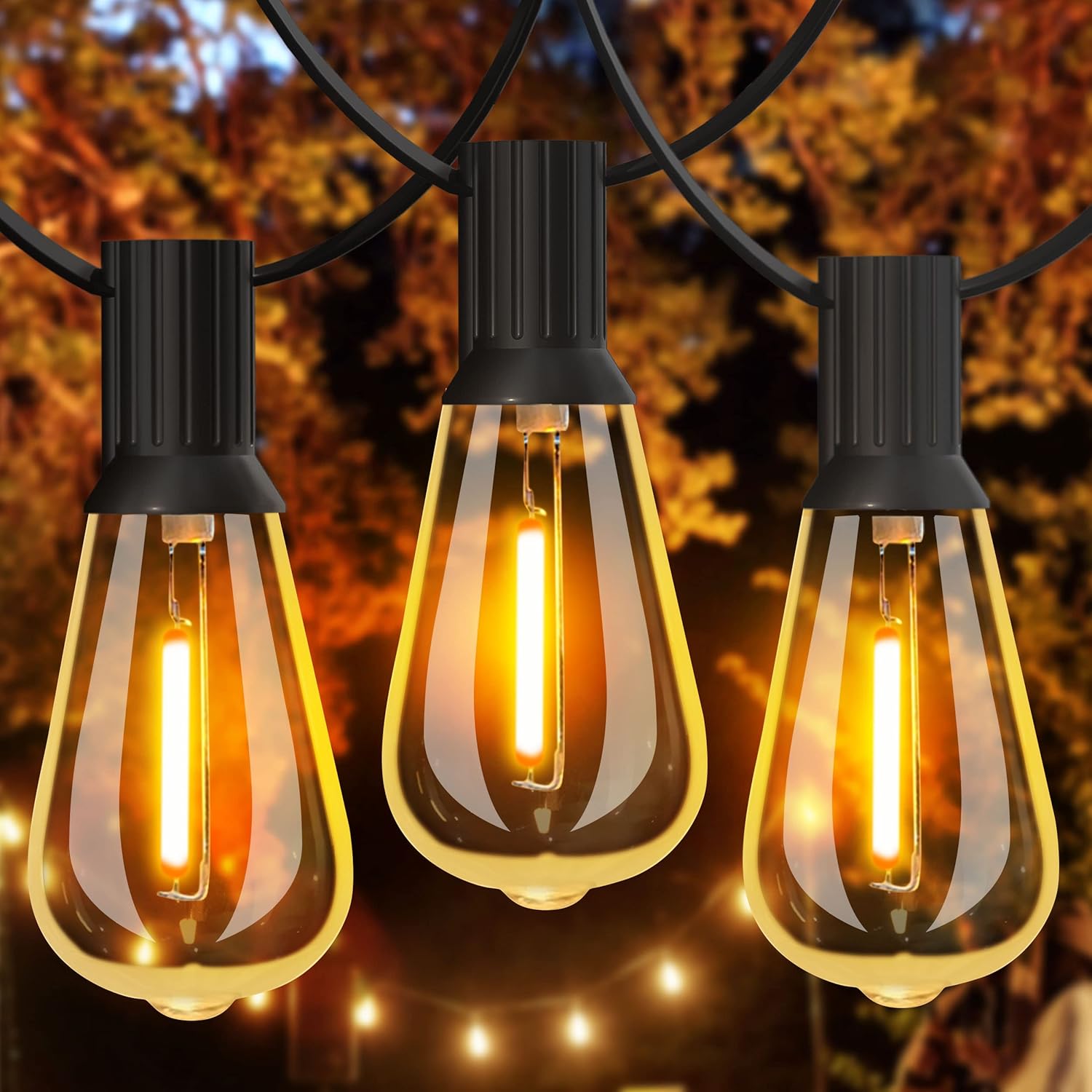 GLUROO Outdoor String Lights, 30FT LED Outdoor Patio Lights Waterproof with 15+1 Vintage Bulbs Shatterproof Energy Saving,2700K Hanging Edison String Lights Outside for Backyard,Bistro,Camping,Gazebo