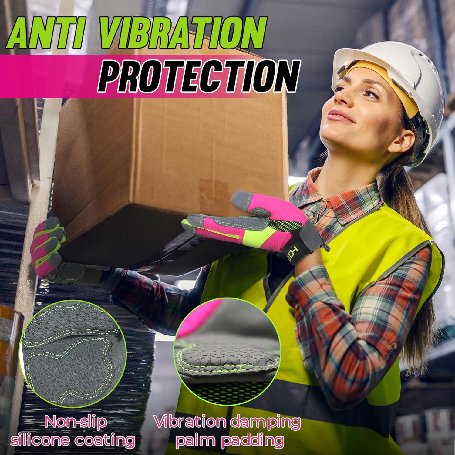 HANDLANDY Women Safety Work Gloves Utility Touch Screen Working Grip Glove for Yardwork Gardening Breathable Mechanic Gloves