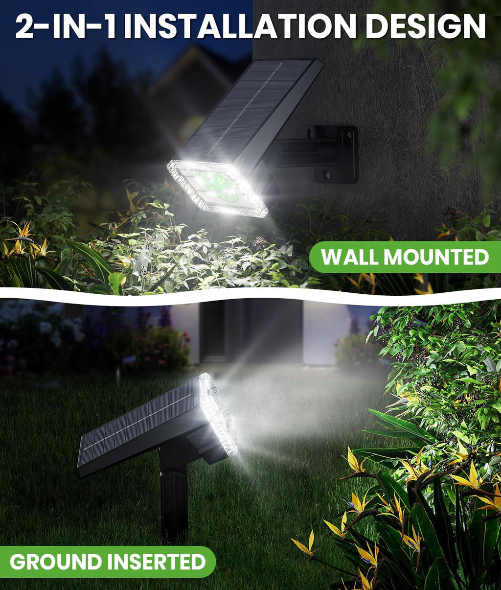 Bright Solar Spot Lights Outdoor 4 Pack, [58 LED/12000K/3 Modes] Solar Lights Outdoor Waterproof IP67, Auto On/Off, 2-in-1 Wall Light Flood Light for Tree Yard Garden Pathway