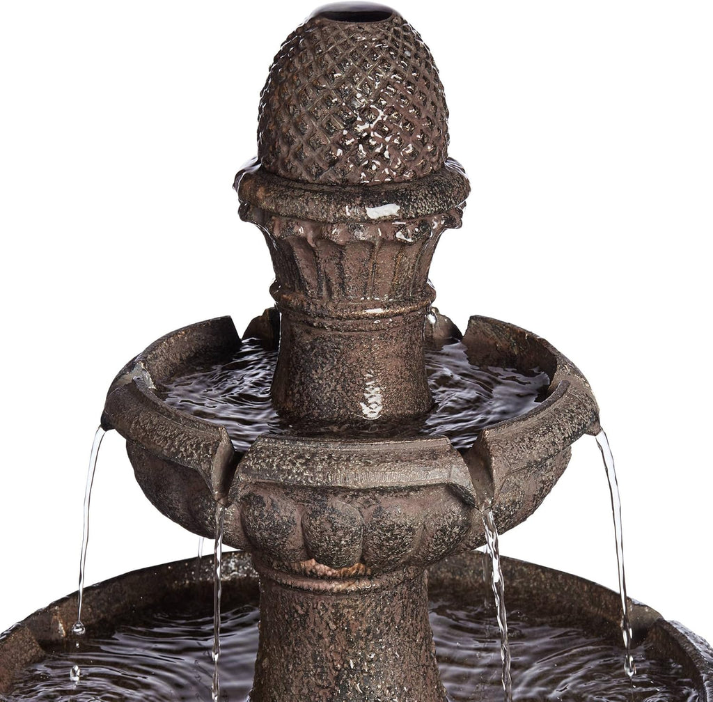 Rendaux 43" High Large Italian Outdoor Decor Gray Faux Stone Floor Fountain with Light LED Waterfall 3-Tier Standing Basin Water Feature for Outside Garden Patio Yard Backyard Porch - John Timberland