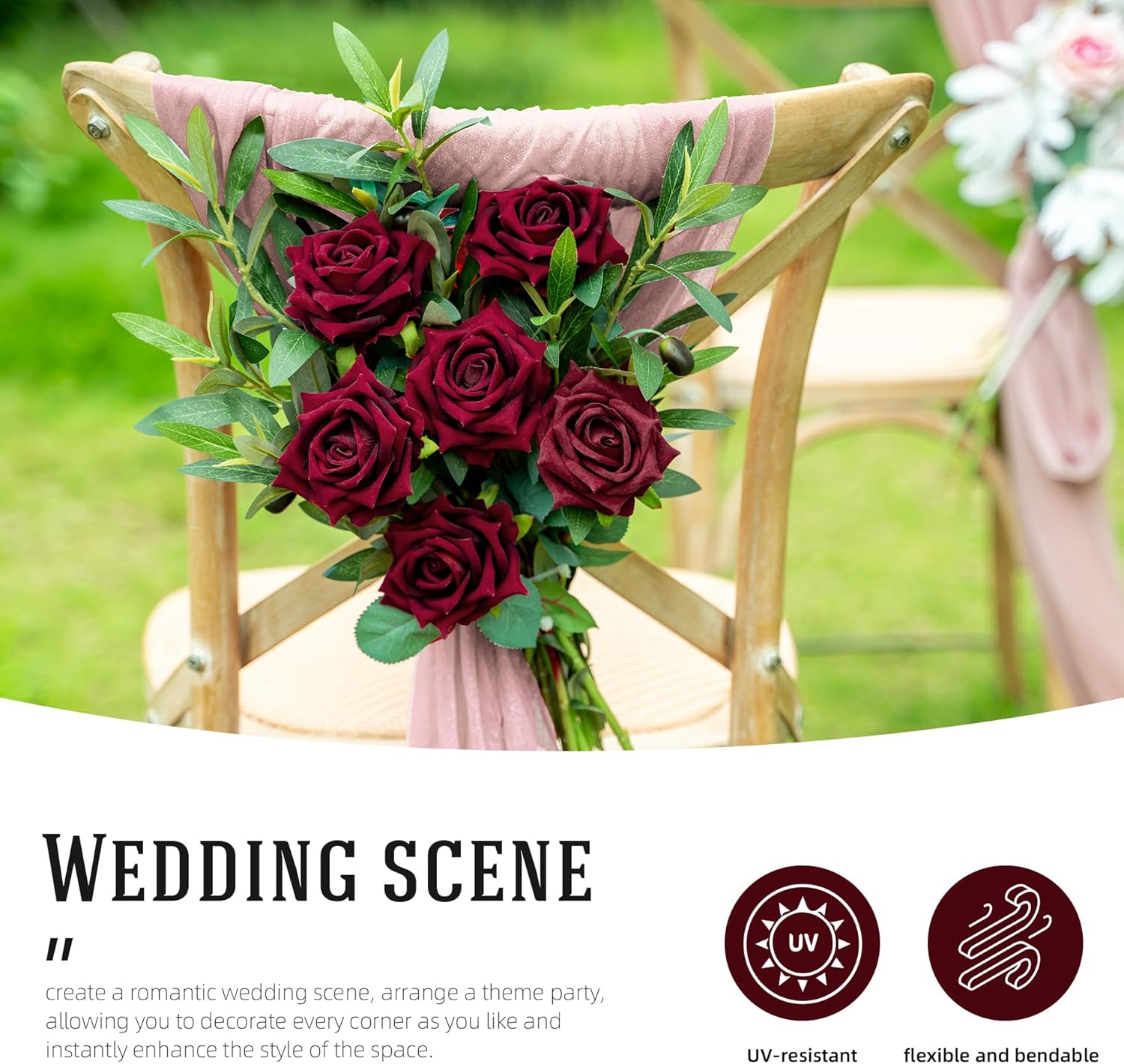 Fake Roses Faux Flowers Silk Roses Artificial Roses with Stems Realistic Artificial Flowers Suitable for Indoor Home Decoration Diy Bouquet Wedding Decor Party Decor 36PCS(16.5In,Black red)