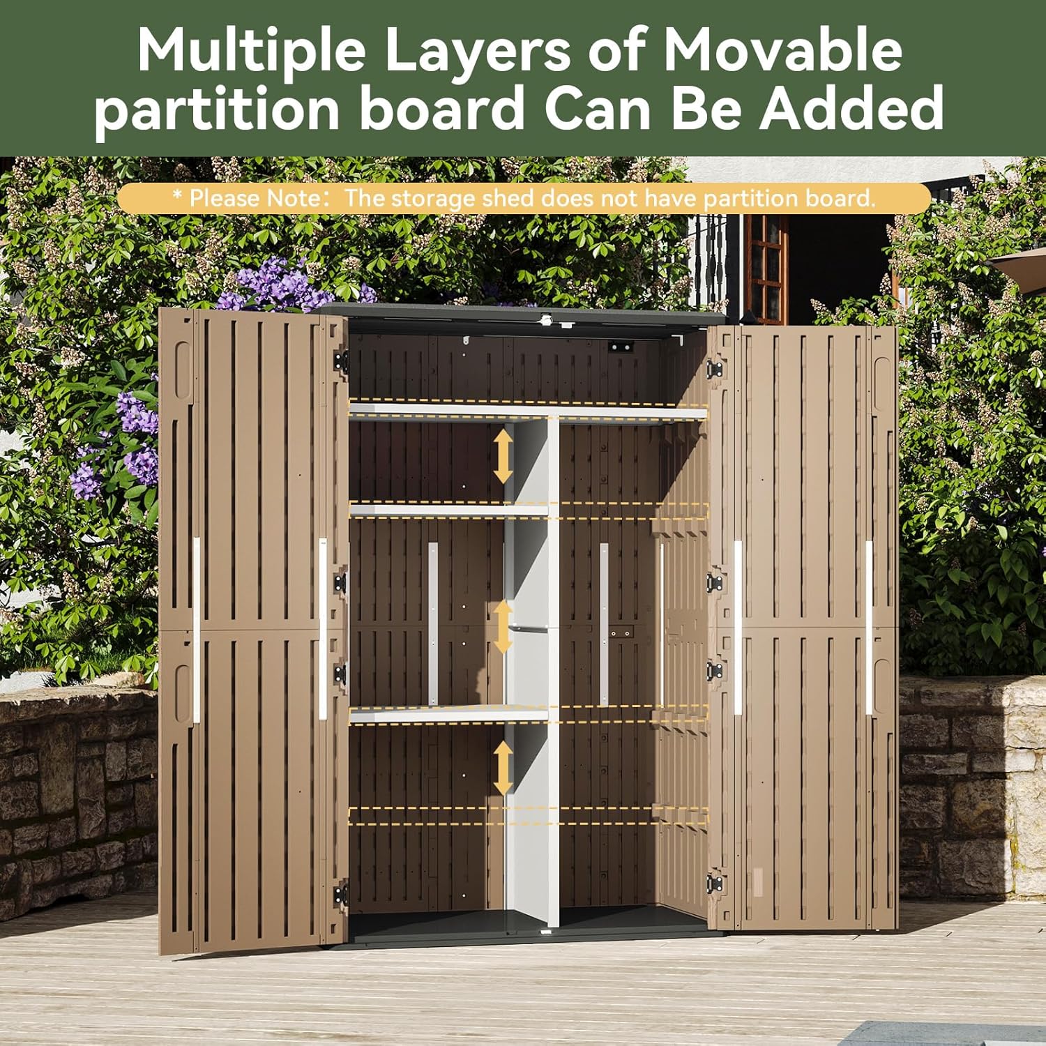 Aoxun Outdoor Storage Shed, 64 Cu.Ft Vertical Storage Sheds Outdoor with Floor, Outdoor Waterproof Storage Cabinet for Garage Storage, Pool Storage, Bike Shed, Garden Shed (Brown)