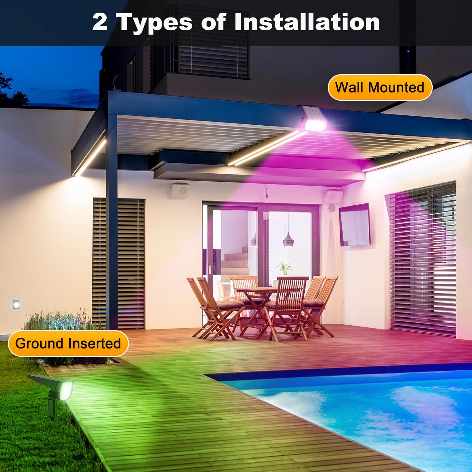 Fabrito Solar Color Changing Lights Outdoor, 9 Color Modes Landscape Spotlights, Dusk to Dawn Solar Powered Spot Lights for Outside, Solar Garden Lights for Yard, Pathway, Tree 4 Pack (Multicolor)