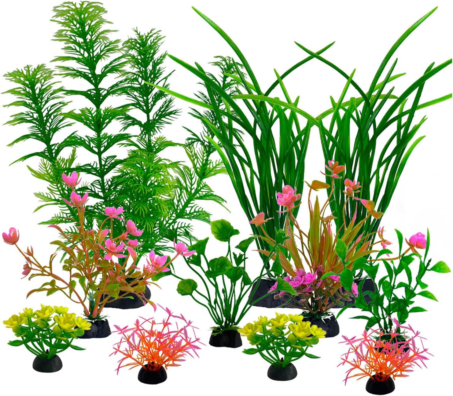 11 Pieces Colorful Artificial Fish Tank Decorations, Aquarium Decorations Fish Tank Green Artificial Plastic Plants, Small to Large (4-8Inch)