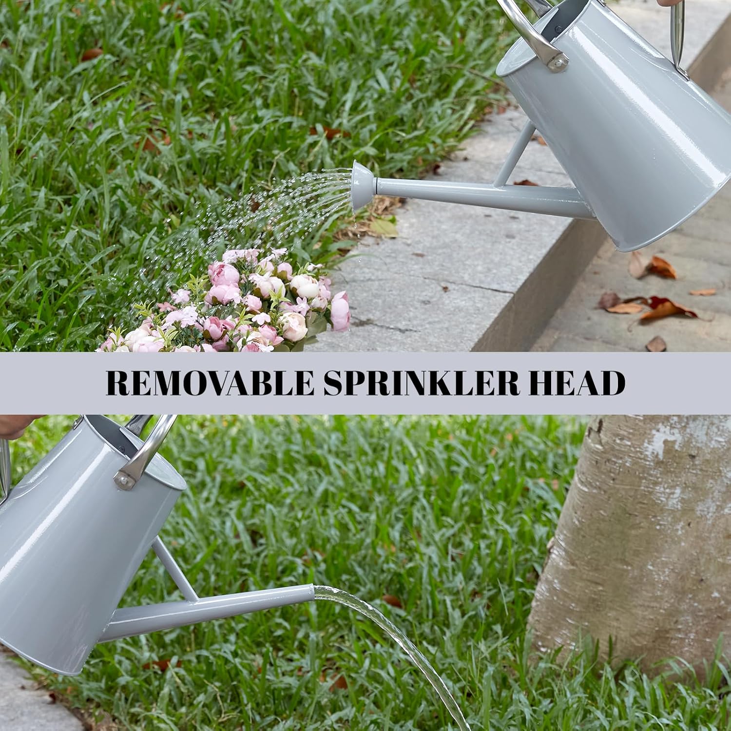 1.5 Gallon Watering Can for Outdoor Plants,Large Metal Plant Watering Pot with Removable Spout,Flower Garden Water Can Watering Pot,Galvanized Steel Watering Can with Stainless Steel Handles，Grey