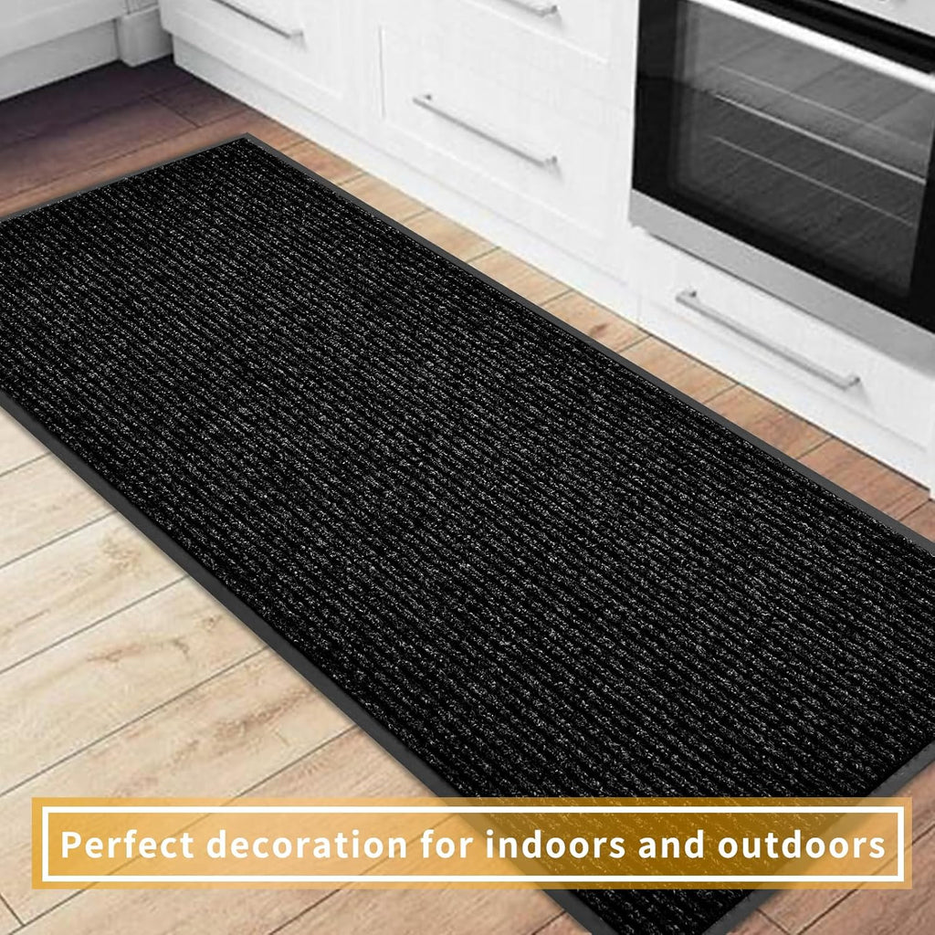 fani Heavy Duty Large Outdoor Indoor Entrance Black Doormat Waterproof Low Profile Entrance Rug Front Door Mat Patio Anti-Skid Rubber Back, 48x96 inch (Black)