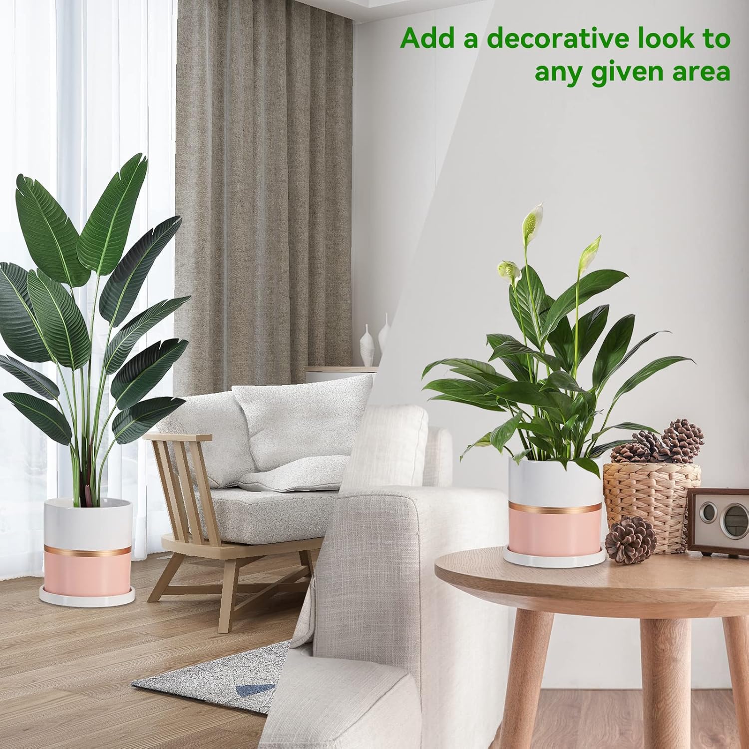 Ekirlin 6 inch Plant Pot - Ceramic Flower Planters Indoor - Modern Succulents Containers with Drain Hole Saucer, Decorate Home, Office & Outdoor (Pink)