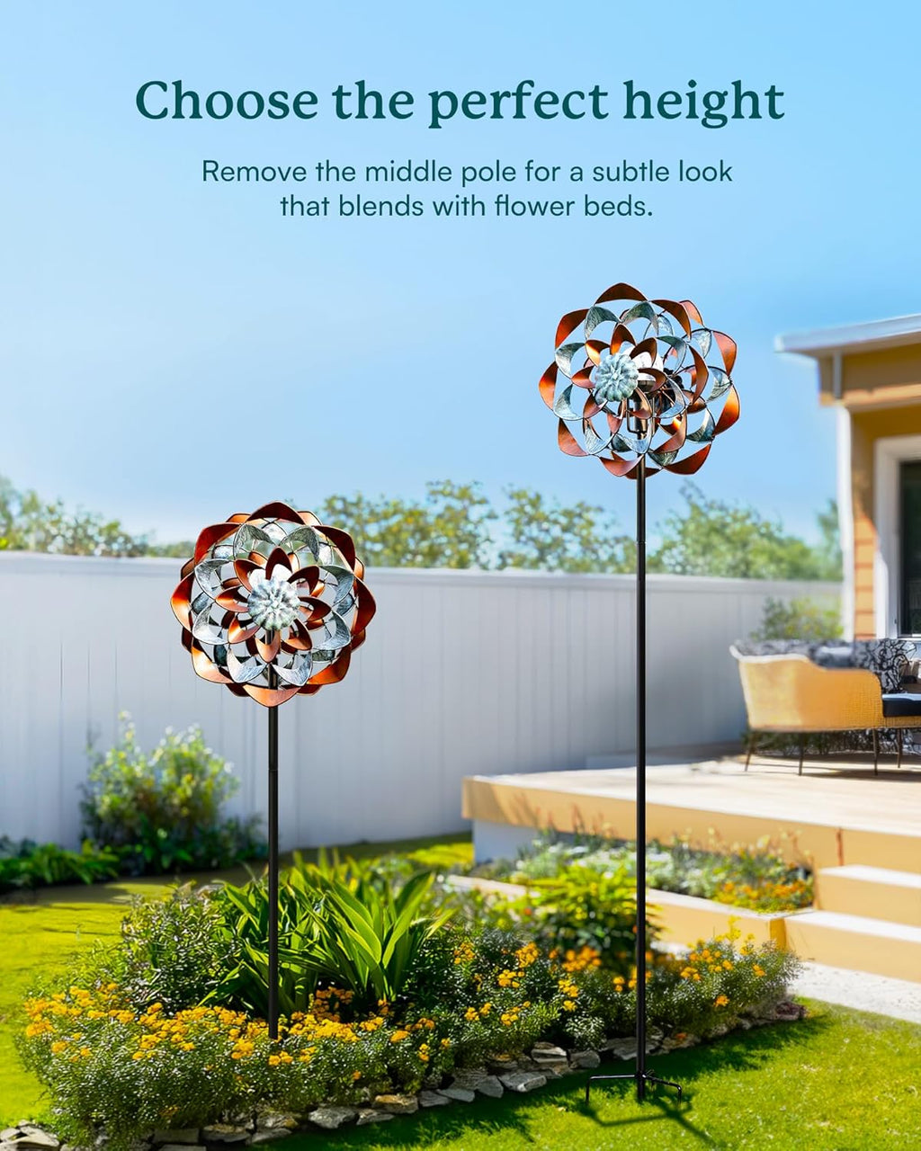 Solar Wind Spinner, Outdoor Metal Wind Spinners with Light, Windmill Decor for Yard Garden, Ideal Gifts for Birthday, Housewarming, Mother's Day, Christmas (13" W x 74" H)
