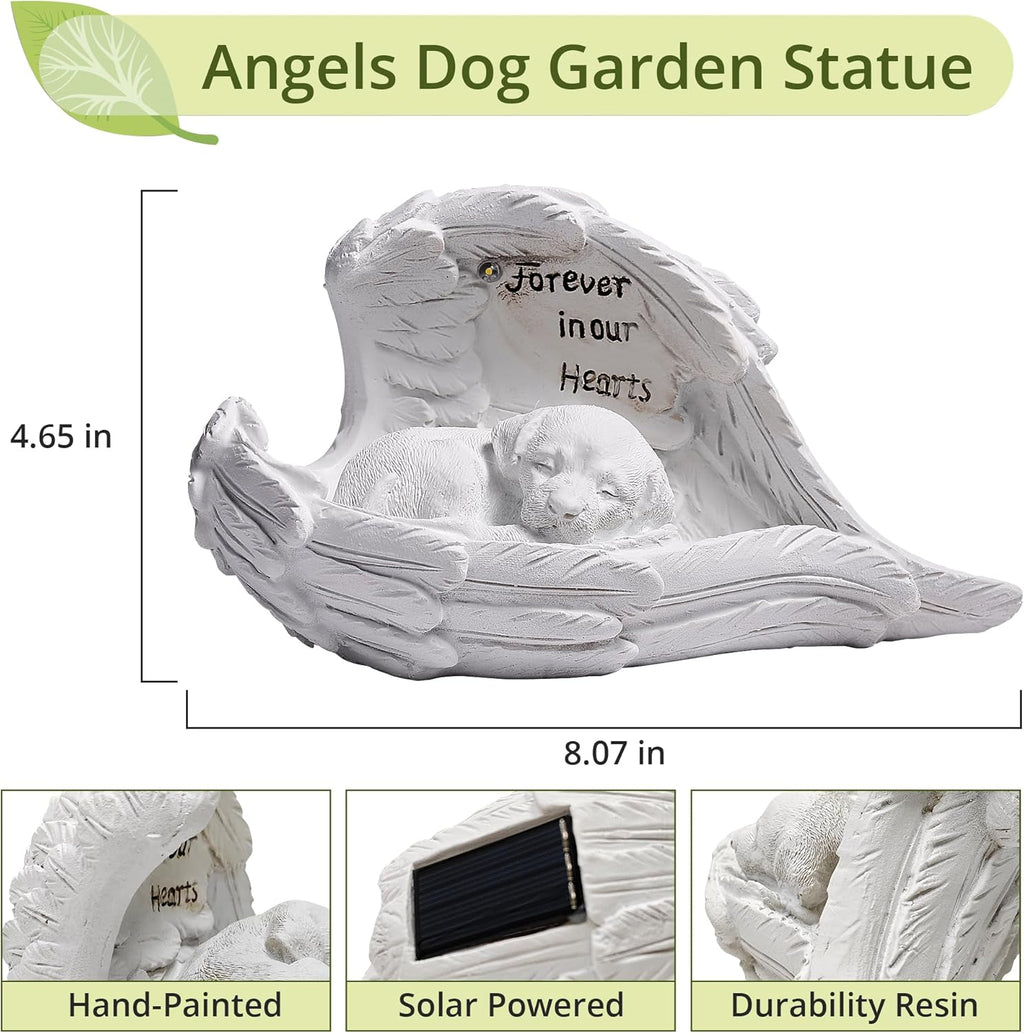 Pet Dog Solar Garden Memorial Statue – Outdoor Resin Angel Puppy with Solar Light, Guardian Angel Dog Memorial Gift for Patio, Lawn, Yard, or Garden Decor