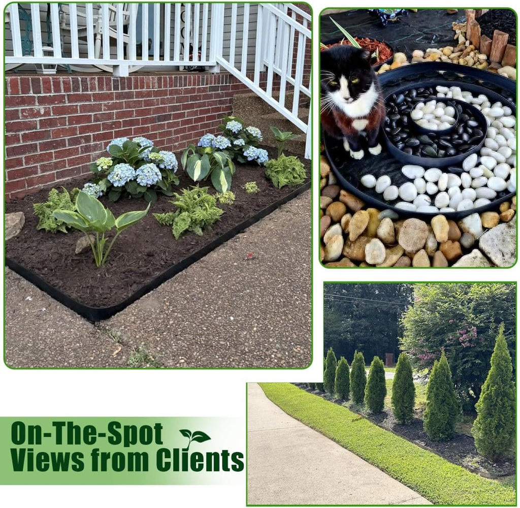 2 Inch Tall No Dig Durable Garden Landscape Edging Kit, Black Plastic Lawn Border with 24pcs Anchoring Spikes for Landscaping, Flower Gardens, Lawn (20FT+ 24pcs Anchoring Spikes)