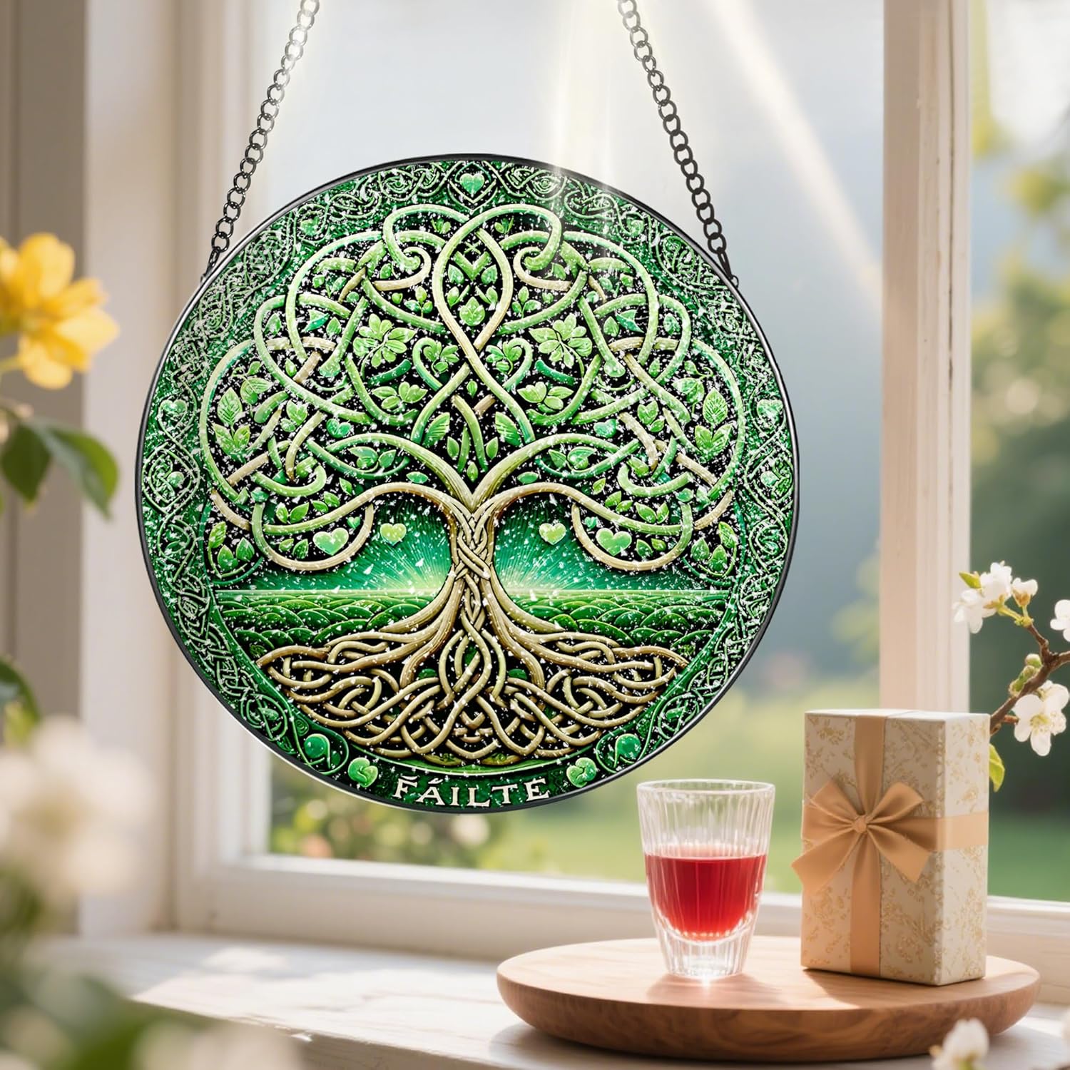 Stained Glass Window Hanging, Pauyadu Tree of Life Sun Catchers, Stained Glass Suncatcher, Tree of Life Decor Gifts for Women, Men, Wife, Lovers, Couple and Friend - 8 Inch