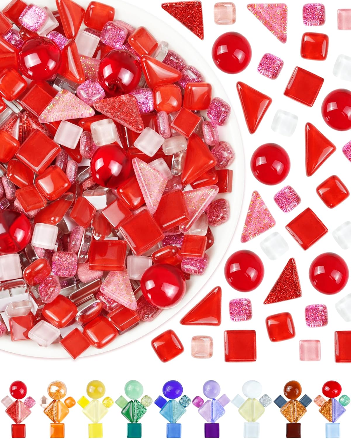 FIVEIZERO 420g Mosaic Tiles for Crafts - 280Pcs Glass Mosaic Kits, Mixed Shapes Mosaic Glass Pieces for Art, Irregular Tiny Mosaic Tile for DIY Projects, Home Decoration(Red)
