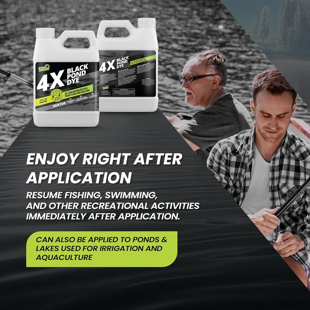 32oz Reflective Black Pond Dye, 4X Concentrate Pond Dye Black, Natural Looking and Long Lasting Liquid Lake Colorant, Protects Against Sunlight - Ideal for Fish, Birds, and Wildlife