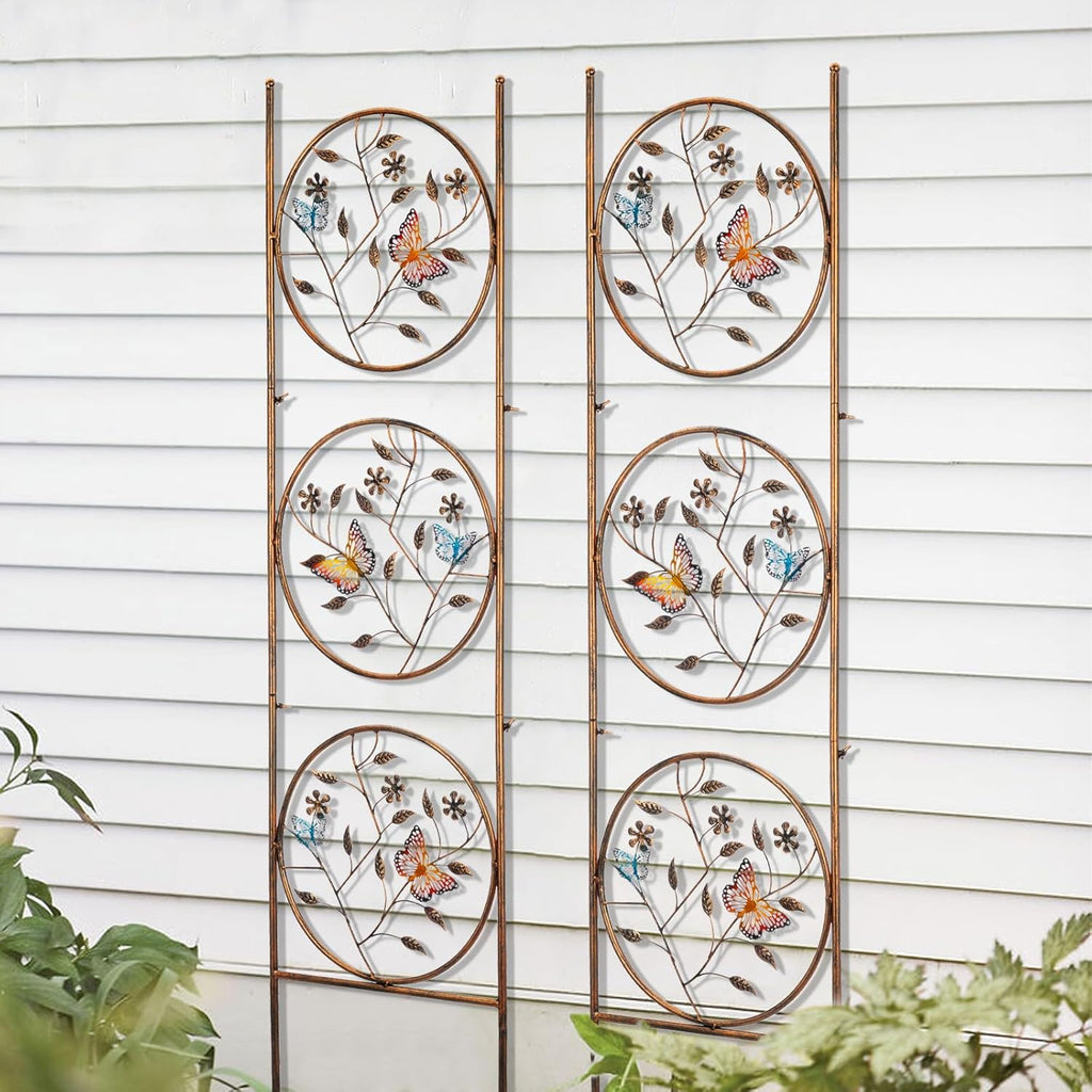 SUNNYPARK Set of 2 Butterfly Metal Garden Trellis for Climbing Plants, Decorative Vegetables Flowers Vine Trellis for Outdoor Patio 55'' H x 12.4'' W