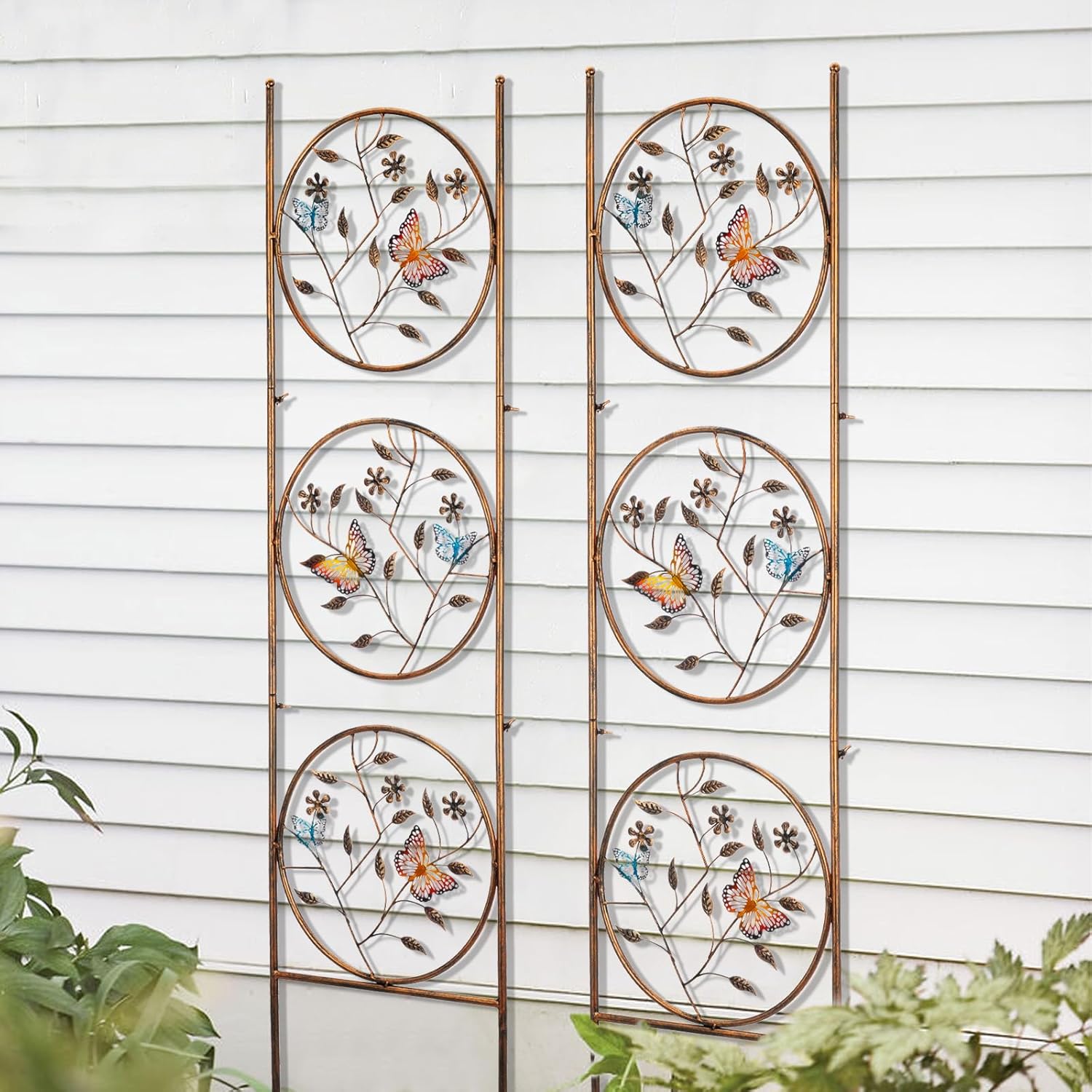 SUNNYPARK Set of 2 Butterfly Metal Garden Trellis for Climbing Plants, Decorative Vegetables Flowers Vine Trellis for Outdoor Patio 55'' H x 12.4'' W
