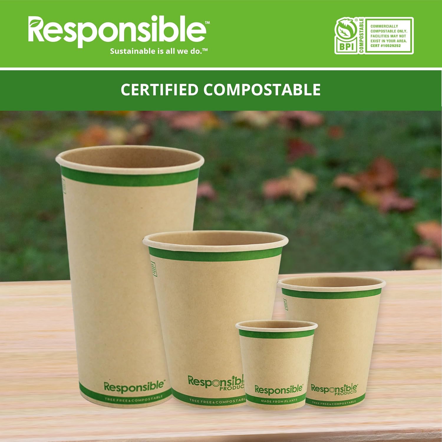 Certified Compostable 6 oz Paper Cups, Cold ＆ Hot Coffee Cups, Disposable Paper Cups, Extra Strength Disposable Cups, Made without PFAS (50 count)