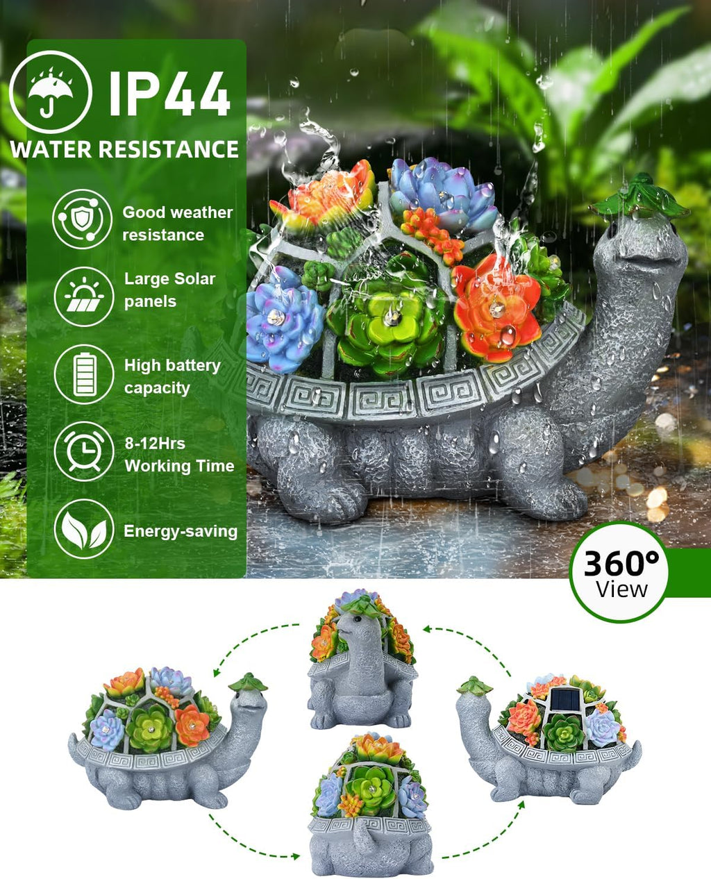 11.1 Inch Large Solar Garden Decor Turtle Statues Lights, Outdoor Figurine Decorations Ornament Lamps for Outside Yard, Lawn, Patio, Porch, Balcony, Unique Birthday Gifts for Mom women Grandma(Gray)