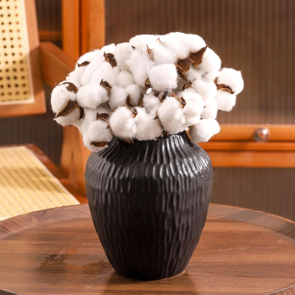 7.8 Inch Black Ceramic Vase - Modern Minimalist Round Vase for Centerpiece, Farmhouse, Living Room-Handcrafted Decorative Design for Dried Flowers, Plants, Home Decor, Rustic & Vintage Styles