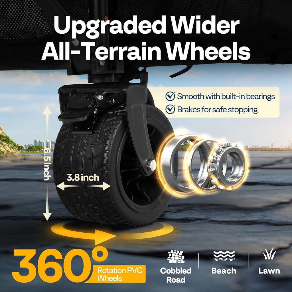 VIVOHOME 500L Large Capacity Double Decker Collapsible Wagon 500lbs Heavy Duty Utility Folding Cart with Big Wheels 53" Extended for Camping, Sports