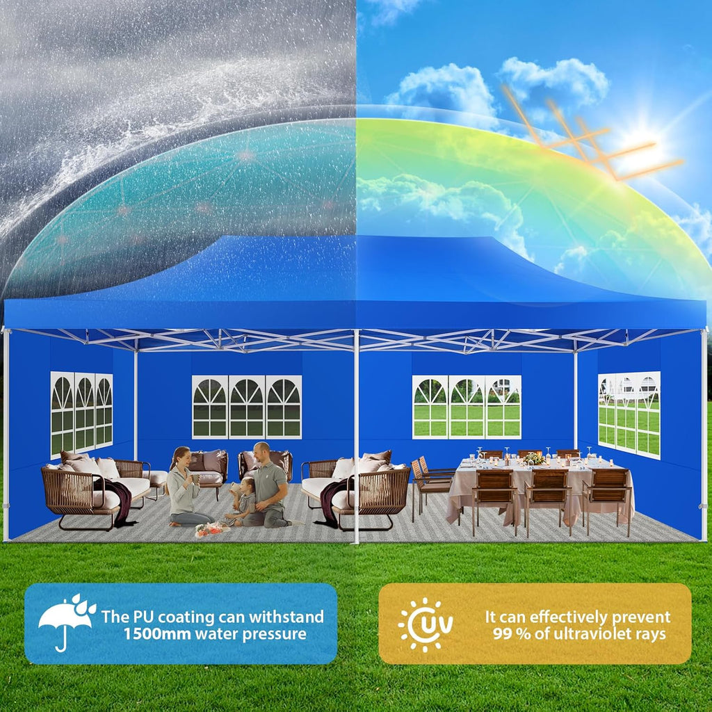 COBIZI 13x26 Pop up Canopy Heavy Duty with 6 Sidewalls, Easy Set-up Commercial Outdoor Party Canopy, 100% Waterproof Wedding Gazebo, 2 Height Adjustable with Wheeled Bag,Blue
