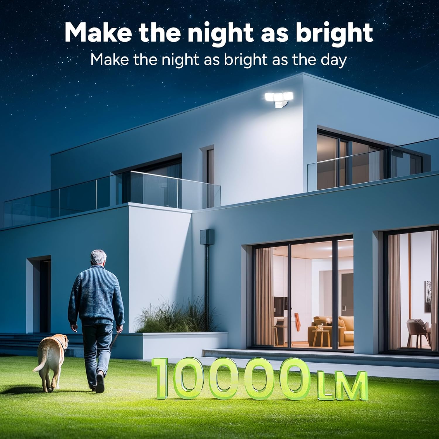 OREiN 10000LM Flood Lights Outdoor, 180°/75FT Motion Sensor Outdoor Lights 4 Modes Dimmable Dusk to Dawn Floodlights IP65 Waterproof for 8000SQ.FT Area for Big Patio, Driveway, White (Hardwired)