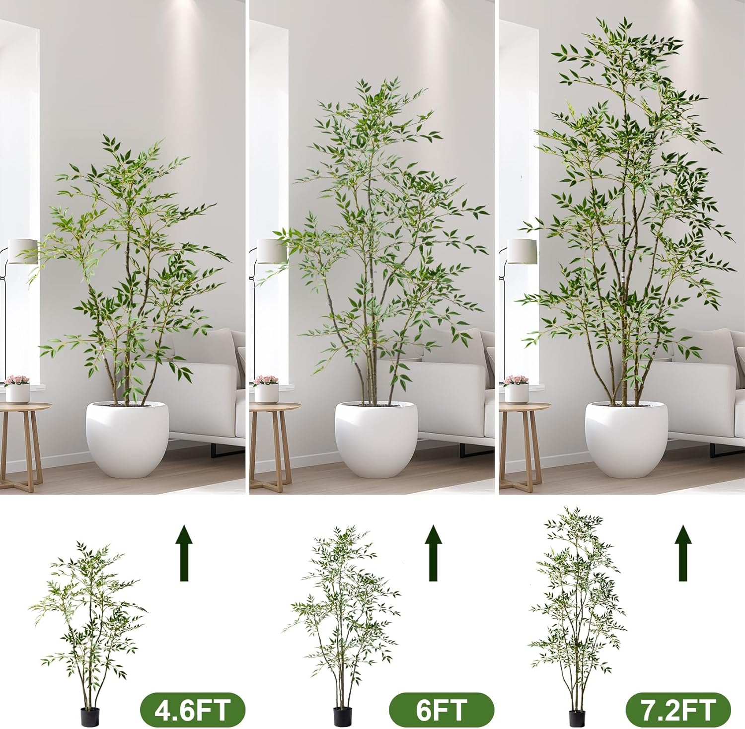 7.2ft Faux Bamboo Tree Artificial Nandina Tree Artificial Indoor Plants Realistic Fake Potted Tree with 800+ Leaves, Cement Planter - Home Office Decor Perfect for Housewarming Gift Non-Toxic