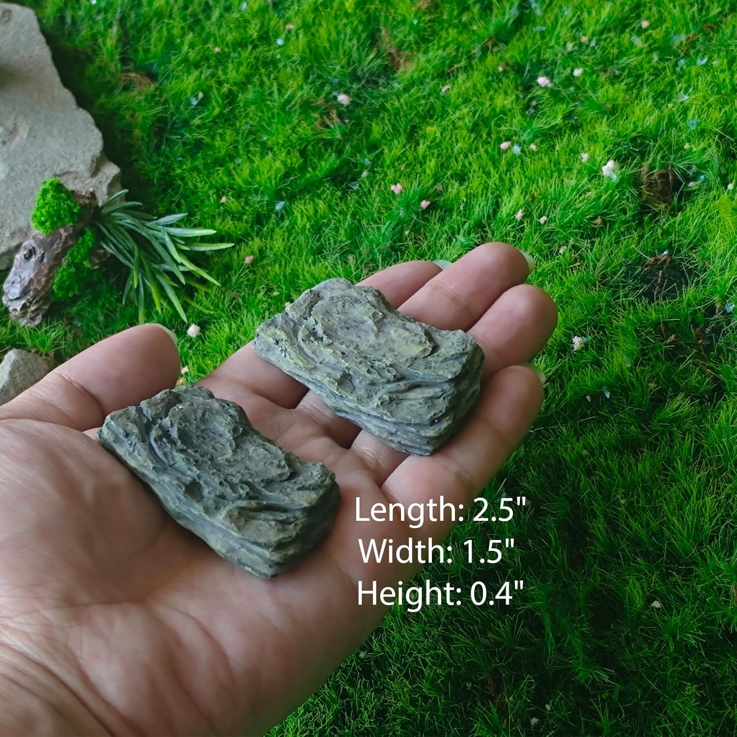 Miniature Fake Stone Rocks, Trees with Plants - 7 Piece Decorative Landscape Ornaments for Train Railway Sand Table Fairy Garden Accessories