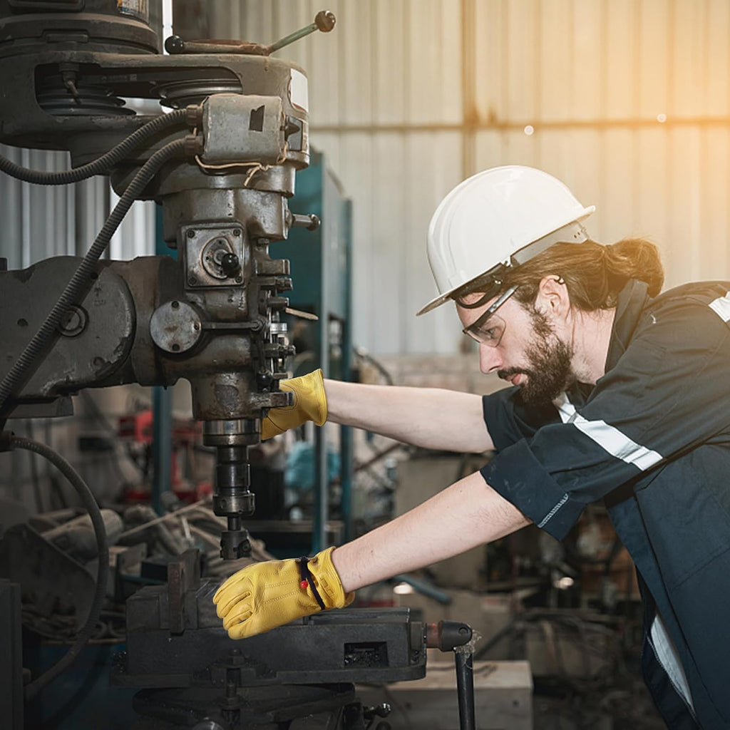 HLDD HANDLANDY Leather Work Gloves for Men & Women, Adjustable Wrist Cowhide Gardening Glove with Reinforced Palm for Driver