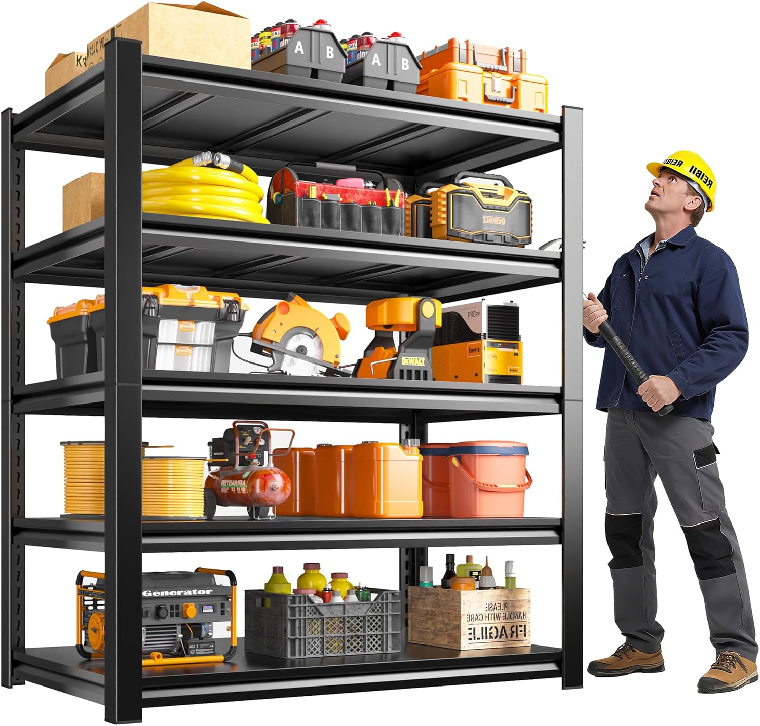 REIBII Garage Shelving, 3000 LBS Garage Shelves, Adjustable Metal Storage Shelves, 5 Tier Heavy Duty Shelving Units for Garage, Basement, Warehouse, Kitchen, Pantry, 72" H x 36" W x 16" D