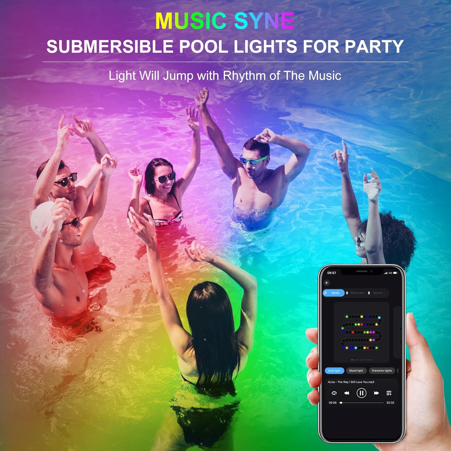 RGB Underwater Pond Lights, Super Bright 18 LED Submersible Fountain Lights Color Changing Spotlights, Bluetooth APP Control IP68 Waterproof for Fish Aquarium Tank Garden Yard Pool(Set of 2)