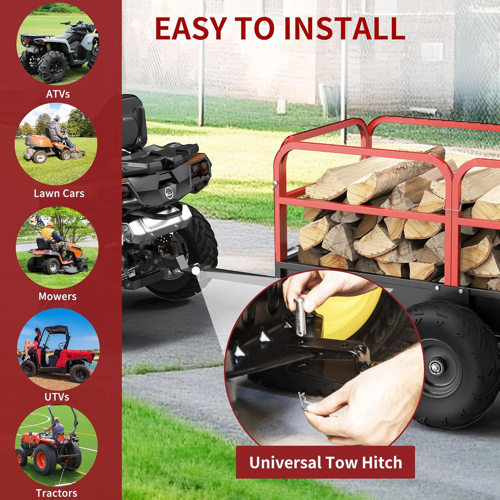 YITAMOTOR 1500lbs ATV Trailer Dump Cart Tow Behind, 15 Cubic Feet, Heavy Duty Yard Garden Trailer Pull Behind Dump Trailer for Lawn Mower Tractor