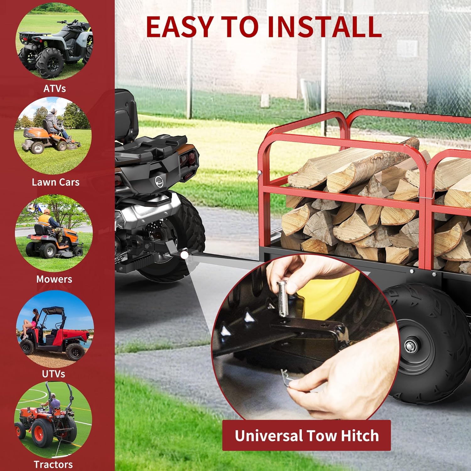 YITAMOTOR 1500lbs ATV Trailer Dump Cart Tow Behind, 15 Cubic Feet, Heavy Duty Yard Garden Trailer Pull Behind Dump Trailer for Lawn Mower Tractor