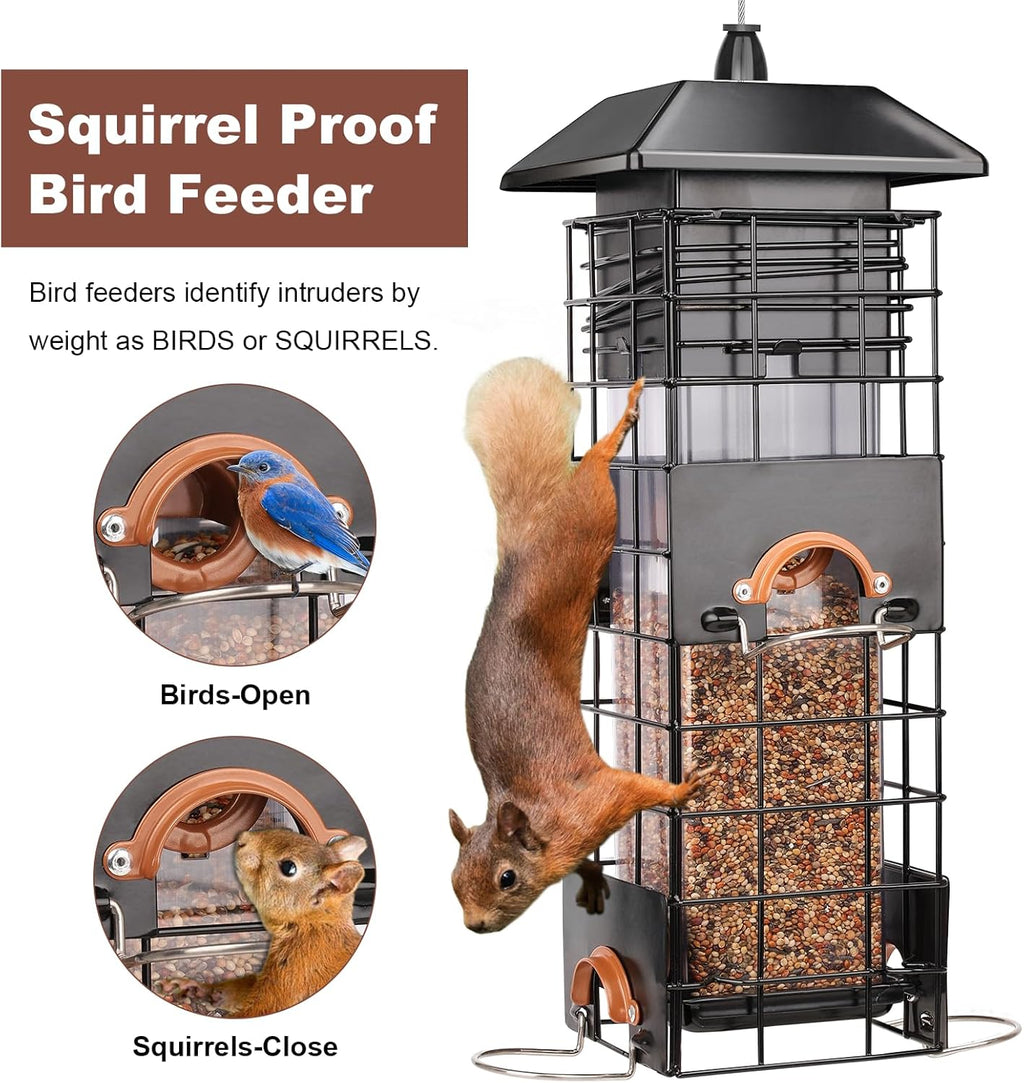Squirrel Proof Bird Feeder - Metal Outdoor Design with 4 Feeding Ports, Wild Bird Feeders for Outside, 2.5lb Large Capacity, Ideal Gift for Bird Lovers